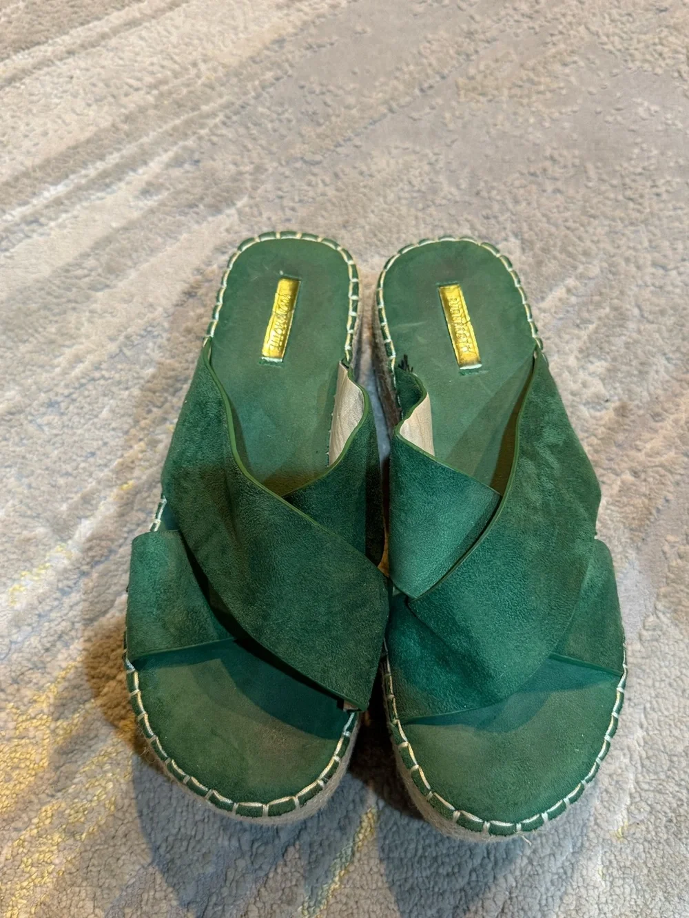 BUONAROTTI Green wedges Slide Sandal platforms slip on espadrille straps 40